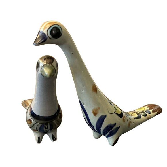 Vintage Tonala Pottery Pair Peacocks Handmade Signed Mexican Folk Art - Picture 3 of 16